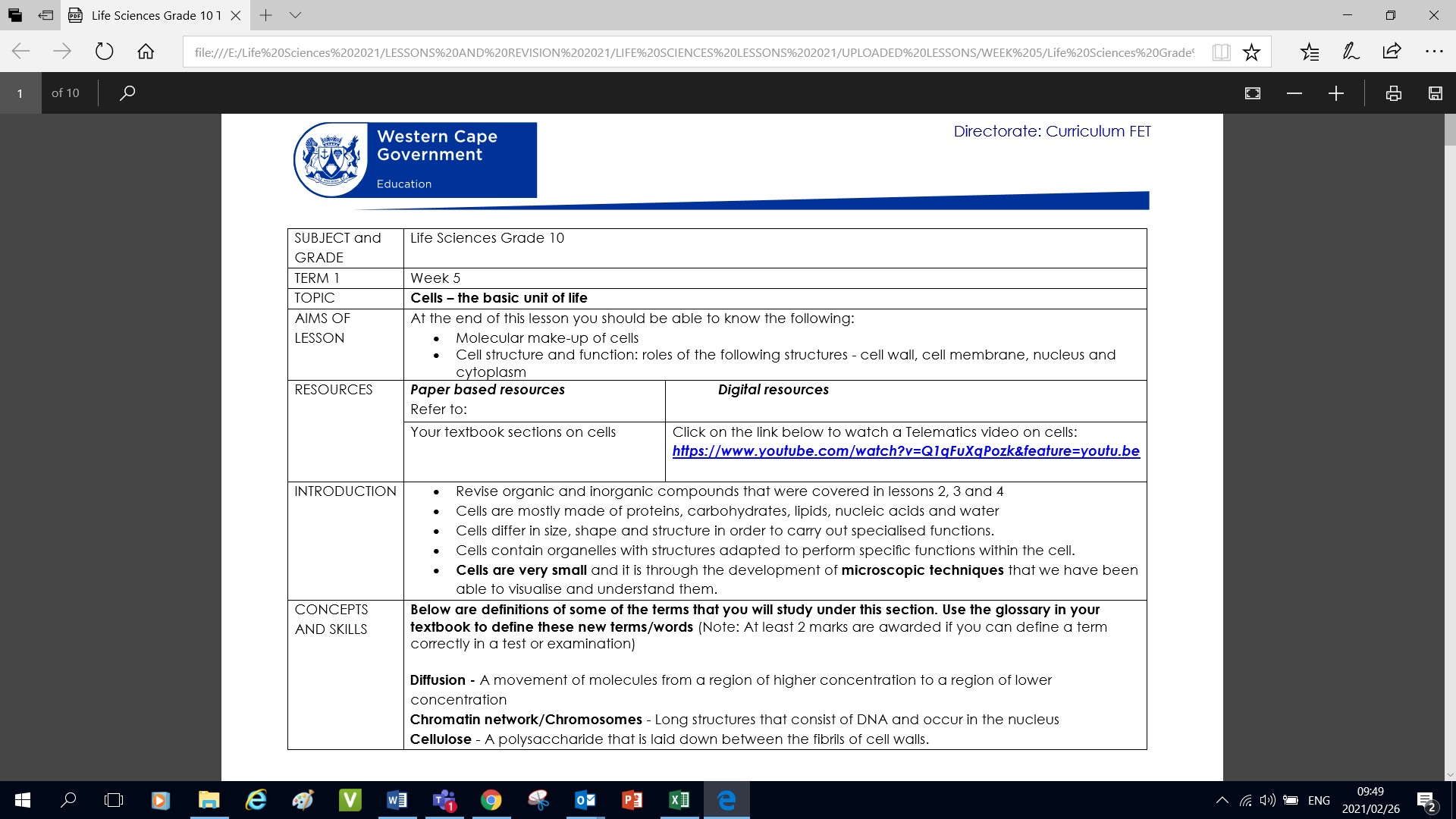 Gr 10 T1 W5 Life Sciences Wced Eportal